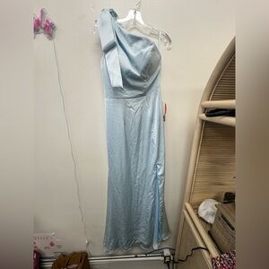 Chic One-Shoulder Light Blue Dress